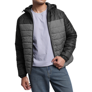 Men's Black Hooded Puffer <b>Jacket</b> Zipper Closure Windproof Polyester Casual Coat Regular Fit Solid Color Autumn Wear - Product Image 4