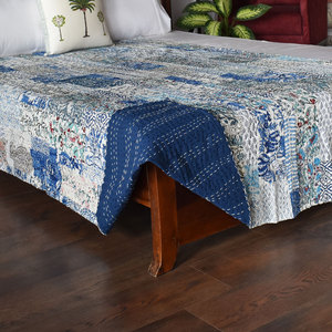 Indian Handcrafted Cotton Kantha Twin Quilt <b>Throw</b> 150x220 cm Hand Block Printed Hand Embroidered Bedspread Boho Home Bedding Set - Product Image 4