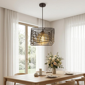 Urban Loft Pendant Hanging Lamp Geometric Metal Slat Ceiling Fixture Architectural Dual Layer Chandelier for Entryway & <b>Hallway</b> - Product Image 2