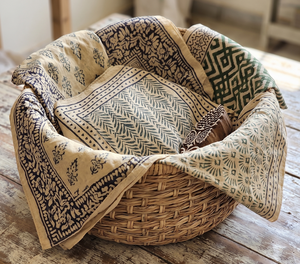 Block Print <b>Square</b> Cotton Bandana <b>Scarf</b> Indian Handmade Geometric Border Boho Natural Cotton Headscarf Neck <b>Scarf</b> - Product Image 2