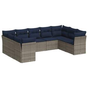Juego de sofás de patio de ratán sintético gris de 9 piezas con cojines, sofás de jardín - Product Image 2