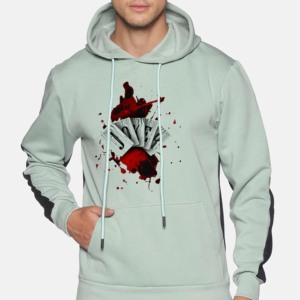 Men's <b>Mint</b> <b>Green</b> Hooded Sweatshirt with Front Logo Design Regular Fit Casual Pullover Winter Discharge Printing Solid Pattern - Product Image 3