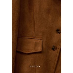 Women's Brown Suede Like Coated Jacket Double Breasted Short Coat Peak Lapel Winter Outerwear [B8079] - Product Image 3