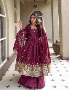 Women Traditional Indian Pakistani Vintage Salwar Kameez Floor-Length Embroidered Wedding Party <b>Dress</b> Regular Fit Stretchable - Product Image 1