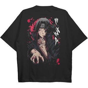 Camiseta Personalizada de Algodón Tejido con Cuello en V, Diseño Itachi Uchiha, Cómoda y Fácil de Usar, Estilo Urbano Desgastado - Product Image 2