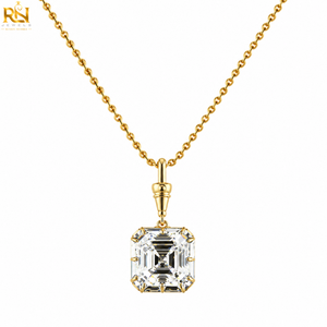 จี้เพชรทรง Asscher แบบ Halo พร้อมสร้อยคอ ประดับเพชรทรง Step Cut น้ำหนัก 1.0 กะรัต ความใส VVS2 สี DEF ทองคำแท้ 9K 14K 18K ของขวัญสุดหรู - Product Image 1