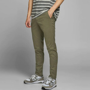 Men's Olive Green Straight Fit Cotton Knitted Lightweight <b>Trousers</b> Mid Waist Button Fly Flat Front Casual Breathable <b>Summer</b> Wear - Product Image 1