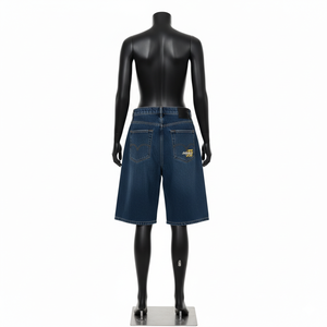 Pantalones Cortos de Mezclilla Holgados con Estampado de Carreras para Hombre, Estilo Urbano, Pierna Ancha, Lavado Vintage, Estilo Americano, OEM - Product Image 5