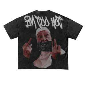 Camiseta de algodón 100% de peso pesado personalizada Camiseta gráfica de manga corta con patrón desgastado lavado ácido de longitud larga - Product Image 2