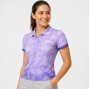 Custom Lavender Geometric Polygon Print <b>Womens</b> <b>Polo</b> <b>Shirt</b> Quick Dry Breathable Short Sleeve Golf Tennis Uniform WPS-0706 - Product Image 4