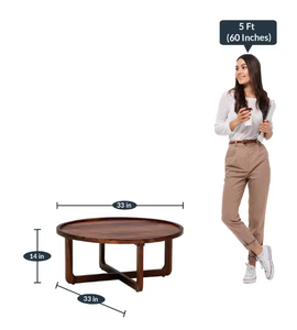 Mesa de Centro Redonda de Madera Maciza con Borde Elevado, Mesa Circular para Sala de Estar, Muebles para Salón - Product Image 4