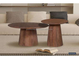 Juego de Mesas de Centro Modernas de Madera Maciza, Mesa Redonda de Madera para Sala de Estar, Juego de Mesas de Centro Minimalistas de Madera Redonda - Product Image 3