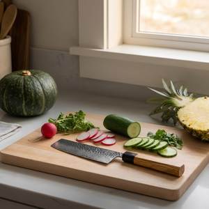 Planche à découper en bois avec rainure pour les jus, planche de cuisine durable, surface en bois naturel pour la préparation des aliments, décoration pour la maison et l'hôtel - Product Image 1