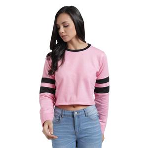 Pink <b>Cropped</b> Long Sleeve <b>Sweatshirt</b> Women's O-Neck Solid Color Casual Wear 100% Cotton Knitted Autumn Style - Product Image 2