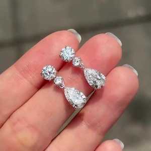 Pear Round Lab Grown Diamond Dangle Drop Earrings Custom 4.20Ct 925 Silver 14K Gold Bridal Wholesale Factory Price Manufacturer - Product Image 3
