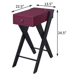 Burgundy and <b>Black</b> USB Nightstand Elegant <b>Side</b> <b>Table</b> with Convenient Charging Ports - Product Image 6