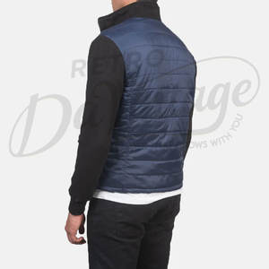 Veste d'hiver moderne pour homme à manches contrastées, bleu marine, matelassée, décontractée, chaude, coupe ajustée, zippée - Product Image 2