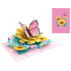 Tarjeta 3D Pop-Up Personalizada con Mariposa sobre Flor, Fabricante Vietnamita, Tarjeta de Felicitación 3D Hecha a Mano, Papelería de Lujo Hecha a Mano, Tarjeta 3D - Product Image 1