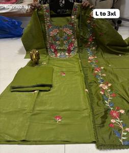 Kurti recto de buena calidad Mal Chanderi con trabajo floral de lentejuelas, pantalón del mismo color y conjunto de dupatta con bordado. Proveedor mundial. - Product Image 5
