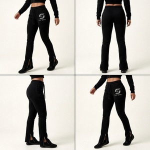 Pantalones Deportivos de Cintura Alta para Mujer, Ajustados, con Cordón, Largos, con Logotipo Bordado en la Pierna Derecha, Color Negro, para Otoño - Product Image 2