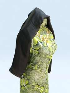 Conjunto completo Green Botanical German Swiss Dirac con chal negro |   Vestido Tradicional Somalí de Lujo para Mujer - Product Image 2