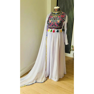 Premium Handmade Craftsmanship Traditional Embroidered Chiffon Colorful Dress Long Mirror Work Weddings Afghan Kuchi Dress - Product Image 1