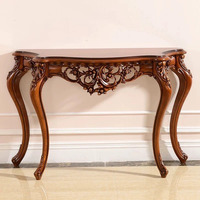 Console de style victorien en forme de demi-lune avec des sculptures florales complexes, pieds cabriolés classiques, en acajou massif, pour salon ou hôtel