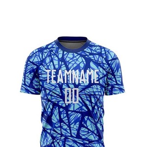 Conjunto de Camiseta y Pantalones Cortos de Fútbol Sublimados Personalizados, Estampado Geométrico Azul, Absorbe la Humedad, 100% Poliéster, Unisex, Talla Adulto - Product Image 4