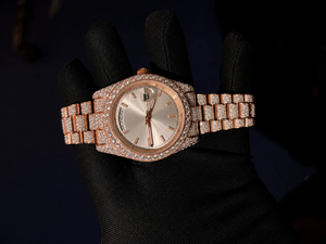 Montre mécanique de luxe pour homme en acier inoxydable antique avec cadran rond et mouvement à moussanite, ton rose - Product Image 1
