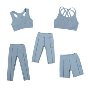 Conjunto de yoga de alta calidad para niños, sin espalda, estilo boutique, ropa deportiva de verano para niños, estilo racerback, conjuntos de yoga para niñas pequeñas. - Product Image 1