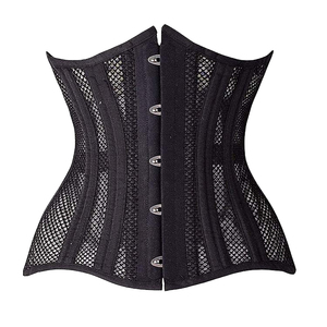 Corset Femme Grande Taille à Baleines en Acier, à Lacets, Noir et Blanc, pour Mariage, en Résille Sous Poitrine, 5 Broches, Boutons, Respirant, Design Tissé - Product Image 3