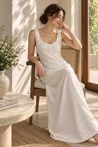 Proveedor OEM Profesional en Stock - Vestido Maxi Casual de Cuello Redondo Liso para Uso Diario al por Mayor - Product Image 6
