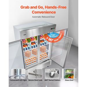 Attrezzatura di Refrigerazione per Cucine Commerciali, Congelatore Verticale da 32,2 Pollici di Larghezza, Doppia Porta in Vetro, Frigorifero Commerciale da 43,2 Piedi Cubi - Product Image 5