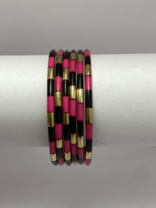 Bulk Mixed Resin & Brass Studded Bangles Set | Handmade Stacking <b>Bracelets</b> Wholesale | Custom Ethnic <b>Beaded</b> <b>Bracelets</b> India - Product Image 1
