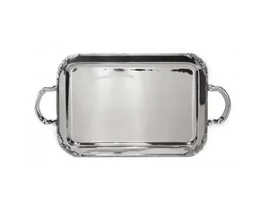 Plateau de service rectangulaire en métal avec finition polie et poignées latérales pour la présentation des aliments, plateau de service en métal pour la maison - Product Image 1