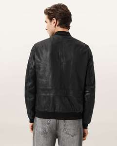 Blouson aviateur en cuir véritable noir pour homme, col montant, fermeture éclair, coupe classique, style moto, vêtement d'automne - Product Image 2