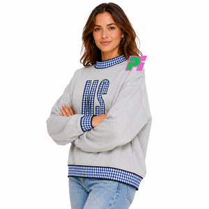 Sudadera con cuello simulado Mississippi con letras de tela a cuadros y ribetes, sudadera con cuello simulado con bordado personalizado - Product Image 2
