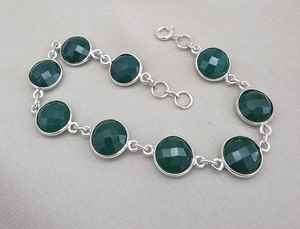 Bracelet en argent sterling 925 plaqué or avec pierre ronde facettée en onyx vert, fait main, bijoux pour femmes - Product Image 2