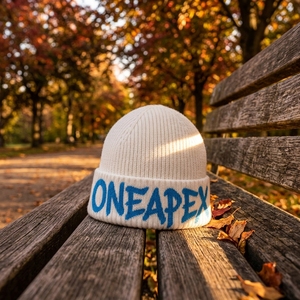 Custom White Knit Beanie Hat Blue Logo Ribbed Cuffed <b>Winter</b> <b>Cap</b> Warm Unisex Streetwear Fashion Headwear Wholesale - Product Image 5