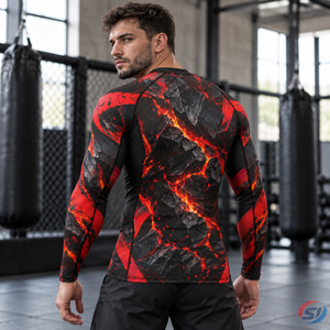 Haut de compression sublimé à manches longues pour homme, personnalisé, pour MMA, BJJ No-Gi et grappling, modèle Magma Shard Impact, fabricant - Product Image 2