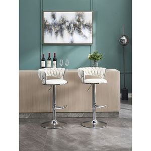 Set di 2 Sgabelli da Bar Girevoli Regolabili in Altezza con Base Cromata e Poggiapiedi, Design Semplice in Velluto + Gambe Cromate + Sollevamento Meccanico - Product Image 6