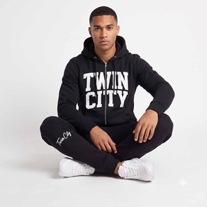 Ensemble de survêtement léger à capuche noir pour homme Twin City, sweat-shirt à fermeture éclair intégrale, style décontracté, style automne, 100% coton - Product Image 5
