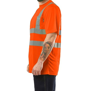Men's <b>Orange</b> Reflective Workwear T-Shirt Short Sleeve Quick Dry V-Neck Casual Shirt Summer Style - Product Image 3