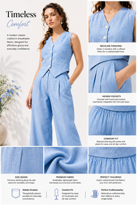 Conjunto de Ropa Casual a Cuadros con Aspecto de Lino para Mujer, Chaleco sin Mangas con Botones, Pantalones Anchos, Conjunto de 2 Piezas, Elegante, Talla XXS - Product Image 4