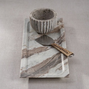 Luxury Marble <b>Serving</b> Tray with Bowl <b>Set</b> Premium Handmade Stone Platter Cheese <b>Serving</b> Tray with Cup Multipurpose Kitchen Dining - Product Image 1