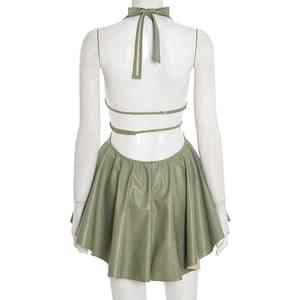 Nouvelle Robe Sexy d'Automne pour Femme en Similicuir PU avec Détails Métalliques, Col Halter, Sans Manches, Dos Nu, Plissée, Tenue de Soirée - Product Image 2