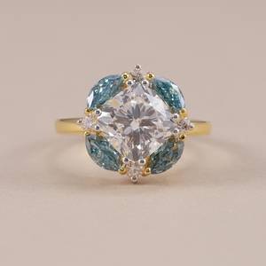 Bague Cocktail en Moissanite Taille Coussin 7MM Style Floral en Argent Sterling 925 Plaqué Rhodium – Cadeau Idéal pour Anniversaire - Product Image 1