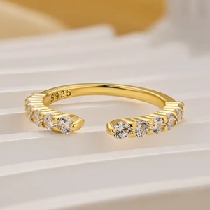 925 Sterling Silver Classic <b>Open</b> Wedding Band 0.7 Carat Round Cut Moissanite <b>Ring</b> in Yellow White Gold Plated Women's RingLuxe - Product Image 1