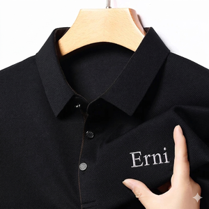 Chemise en jersey respirant brodé pour homme, à manches longues, col à revers, style décontracté et luxueux, pour usage quotidien, couche de base, séchage rapide - Product Image 1