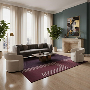 พรมลายเรขาคณิตสีเทาคุณภาพสูงสไตล์มินิมอล - พรมปูพื้นห้องนั่งเล่นขนาดใหญ่กันลื่น ทนทาน ตกแต่งพื้นด้วยมือ - Product Image 4